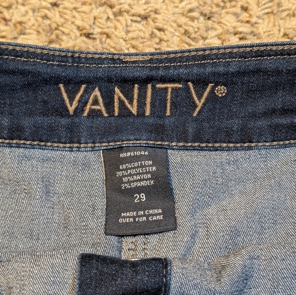 VANITY Button Fly Dark Wash Denim Stretch Mini Skirt - Picture 3 of 10